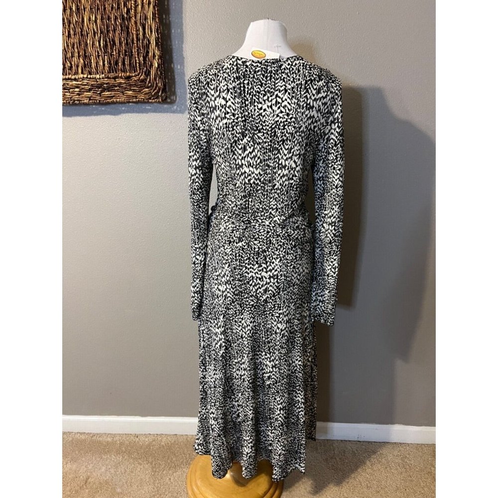 Talbots Midi Wrap Dress 10 Black Ivory 3/4 Long Sleeve Career NWT - Picture 5 of 12